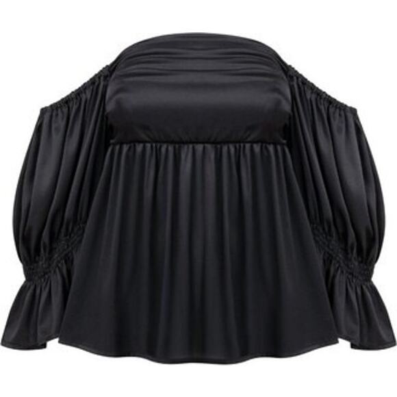 Monica Nera Nicole Off Shoulder Silk Blouse In Black - Picture 1 of 9